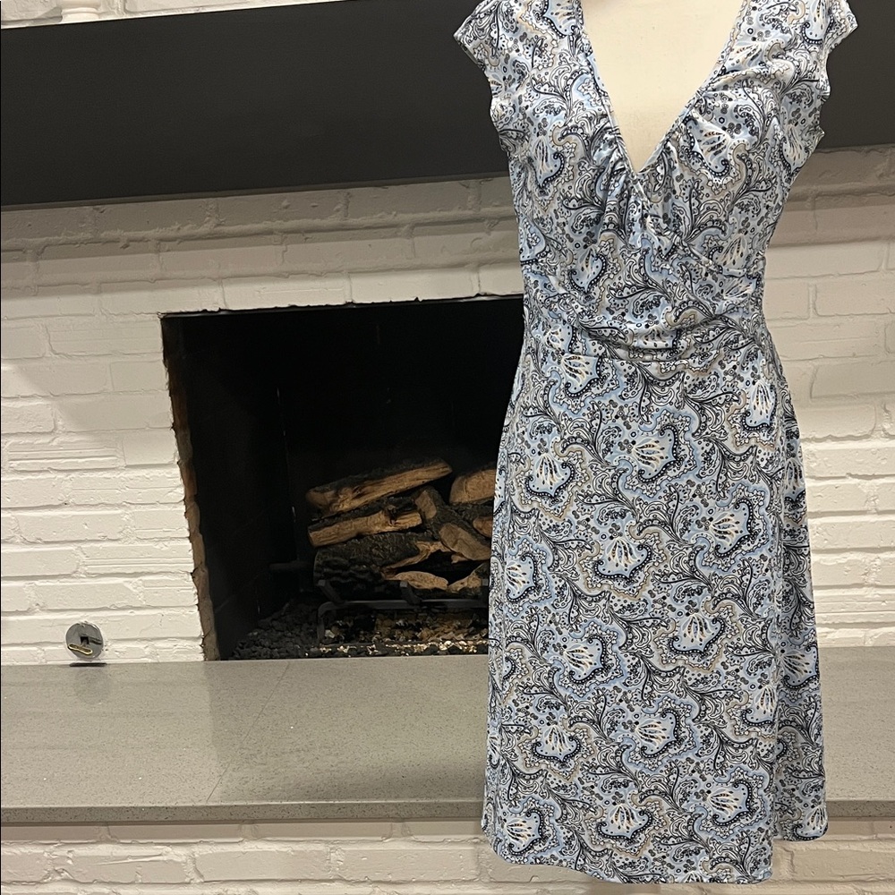 LOFT Blue and White Paisley Midi Dress